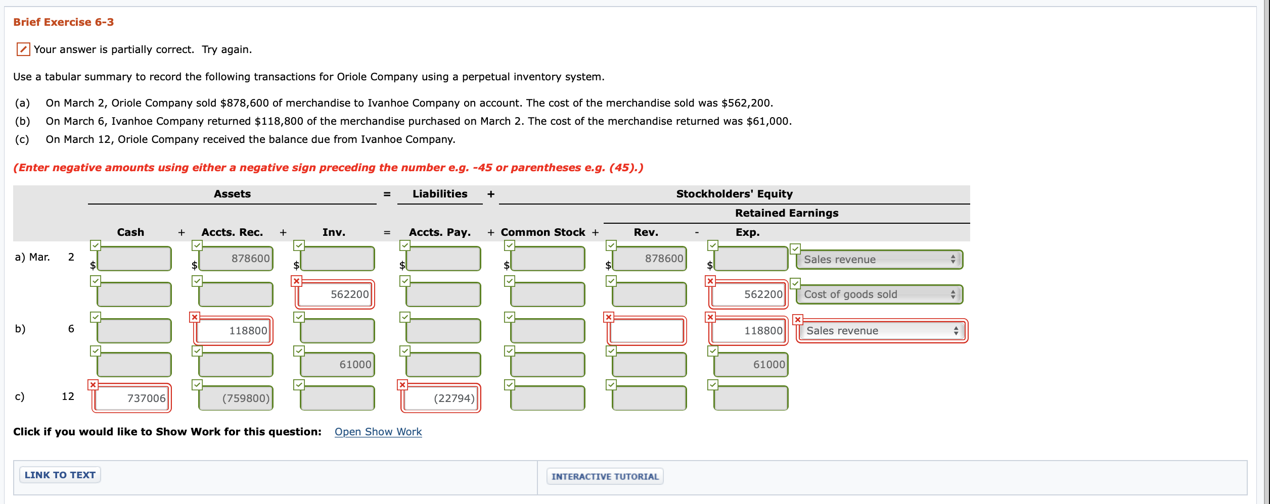  Brief Exercise 6-3 Your answer is partially correct. Try again Use