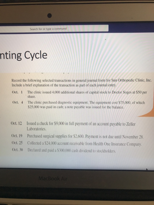  Search for or type a command nting Cycle Record the following