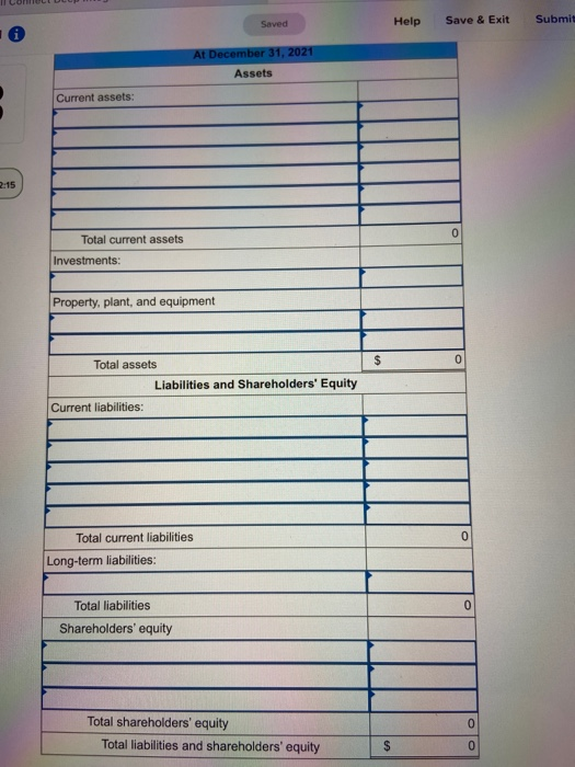 taken from a balance sheet of Trident Corporation at December 31, 2021.
