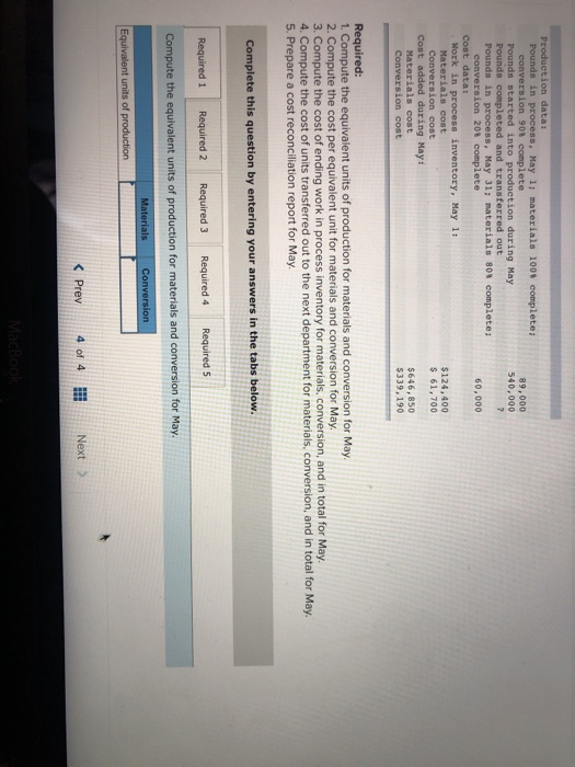  answer required 1-5 Pounds in process, May 1: materials 1008 complete: