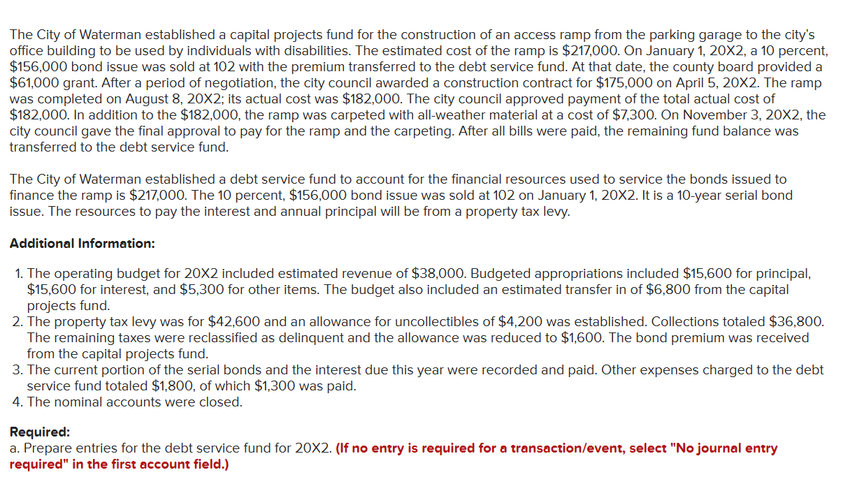 Journal entry worksheet Note: Enter debits before credits. The City of