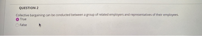  QUESTION 2 Collective bargaining can be conducted between a group of