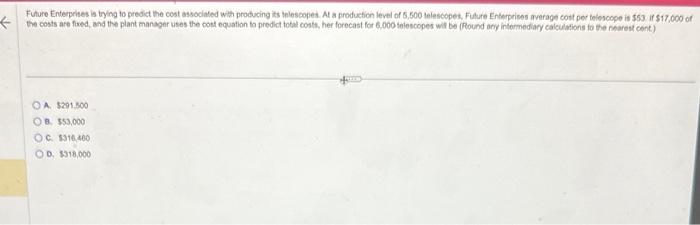  Future Enterprises is tying to predict the cost associated with producing