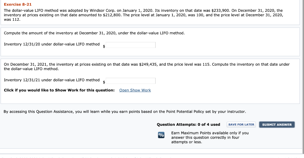  Exercise 8-21 The dollar-value LIFO method was adopted by Windsor Corp.