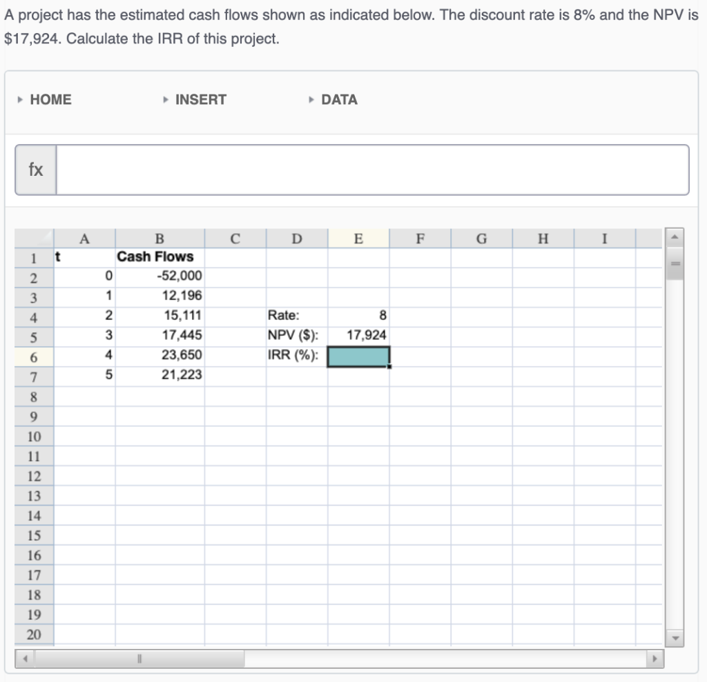 A project has the estimated cash flows shown as indicated below. The