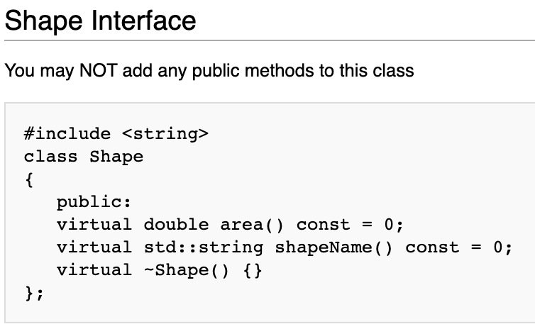 c++ program question: Shape Container - Interface Class, Inheritance, Polymorphism(Dynamic Binding) and