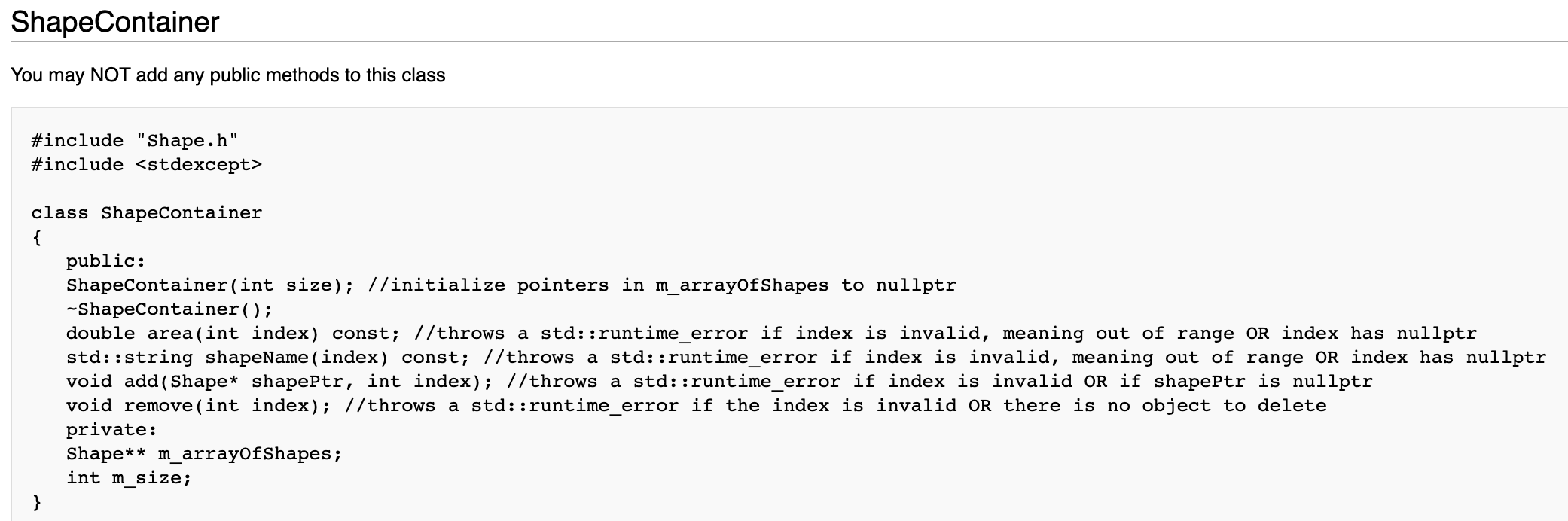 Exception handling Description of program: You will use the following Shape interface