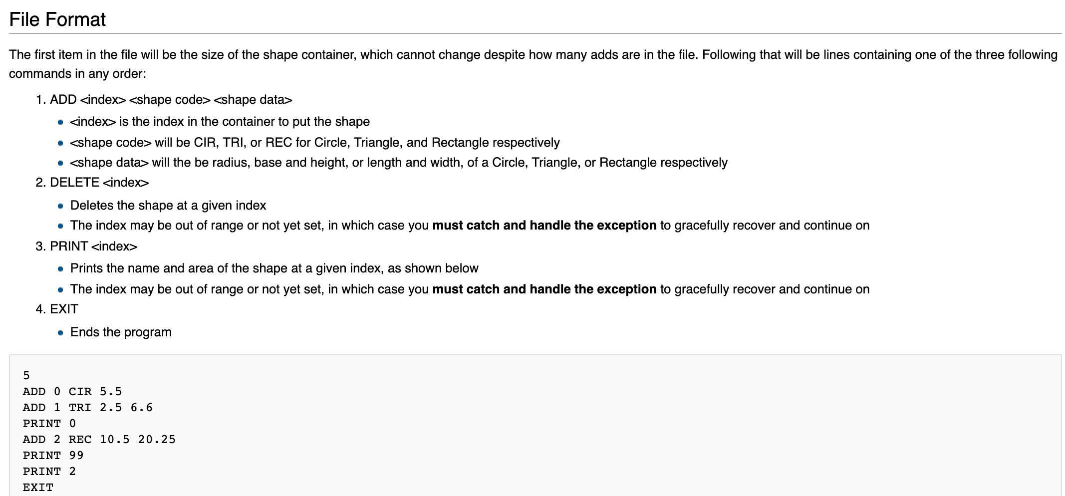 to implement a Circle, Triangle, and Rectangle classes. Among the method(s) required