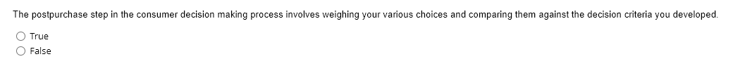 The postpurchase step in the consumer decision making process involves weighing