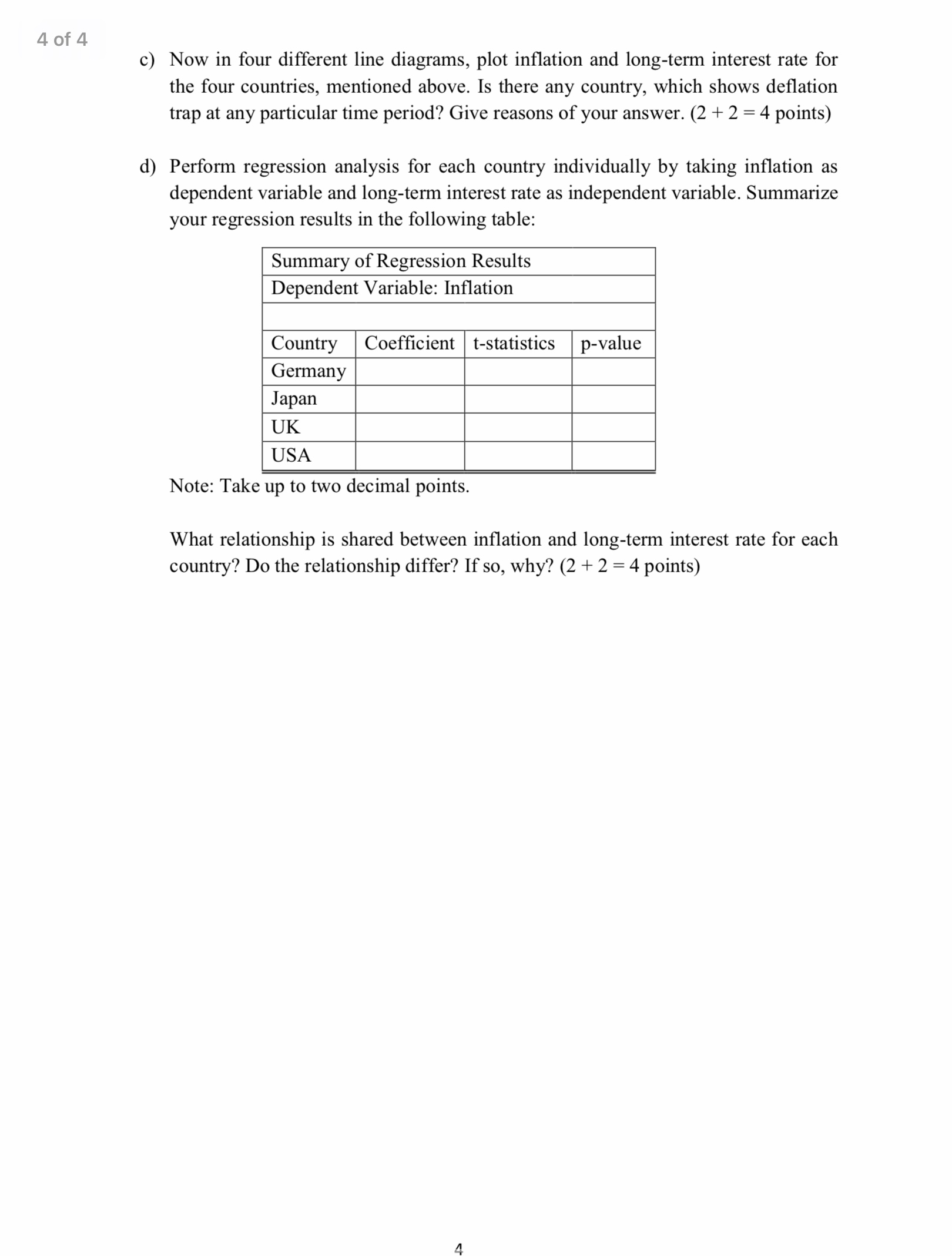 4of4 c) Now in four different line diagrams, plot ination and