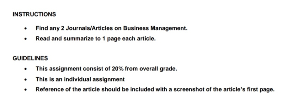 how I can answer this? INSTRUCTIONS Find any 2 Journals/Articles on Business