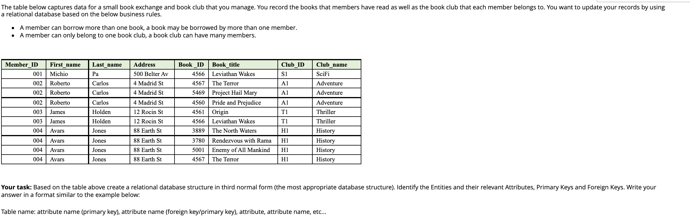 'Personal trainer table' and a 'Bike table'. Consider the following business rules: