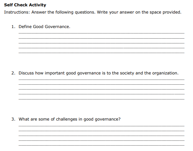  Self Check Activity Instructions: Answer the following questions. Write your answer