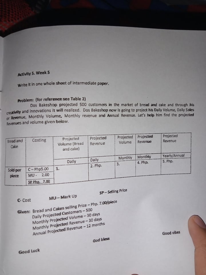 one whole sheet of intermediate paper. Problem: (For reference, see target market