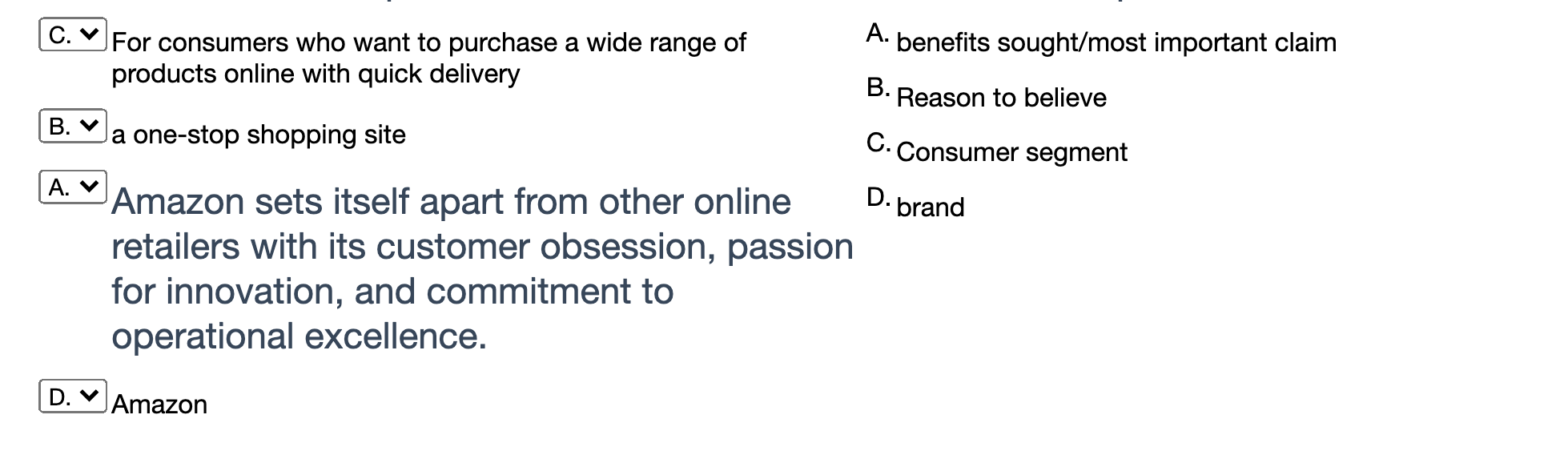 Below is a sample positioning statement. Please match parts of the positioning
