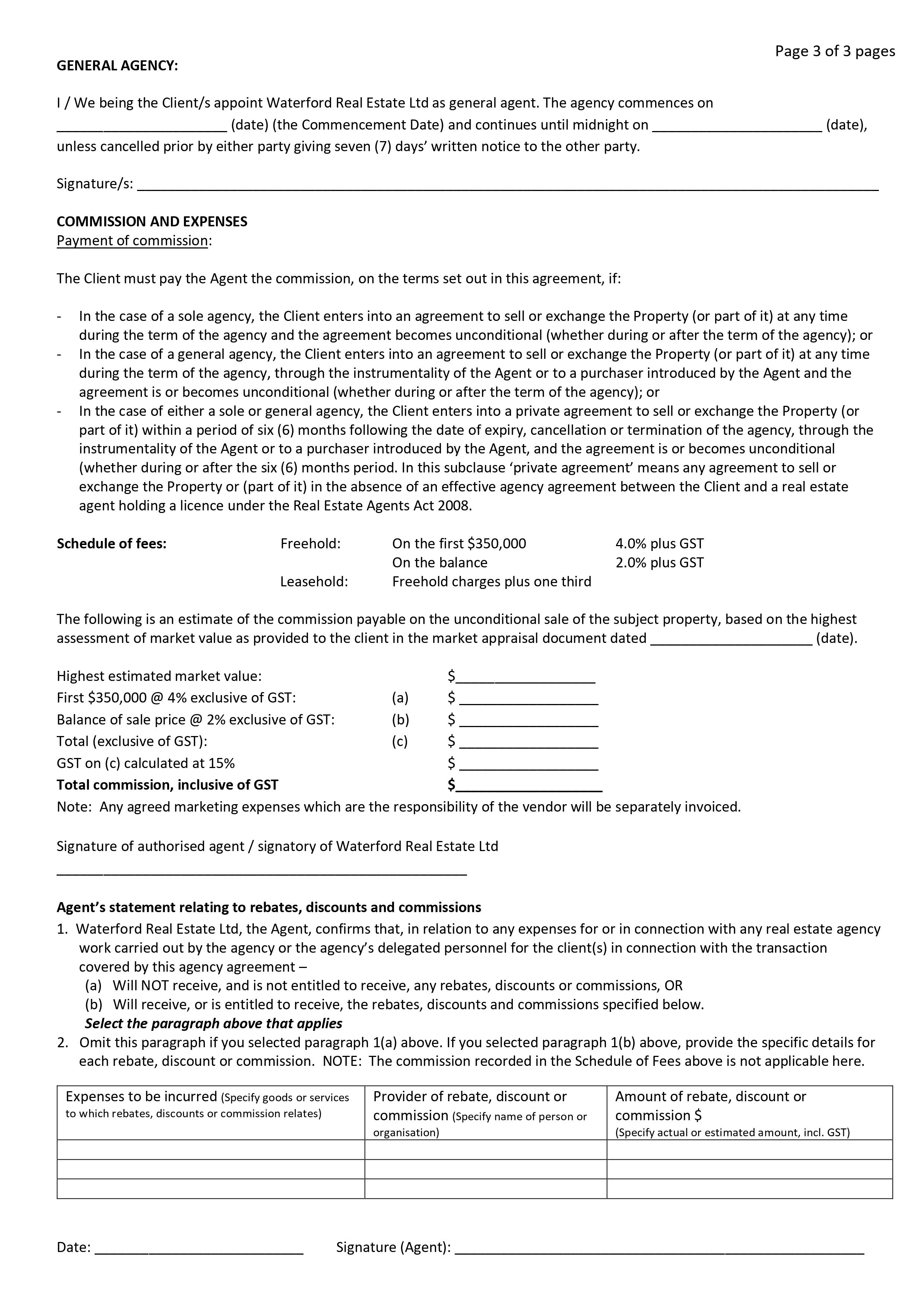 Page 1 of 3 pages Licensed under the Real Estate Agents Act