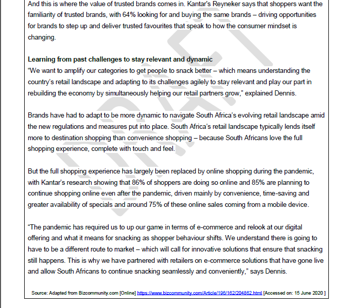 Covid-19 shifting snacking and shopping behaviour in SA. The global coronavirus pandemic