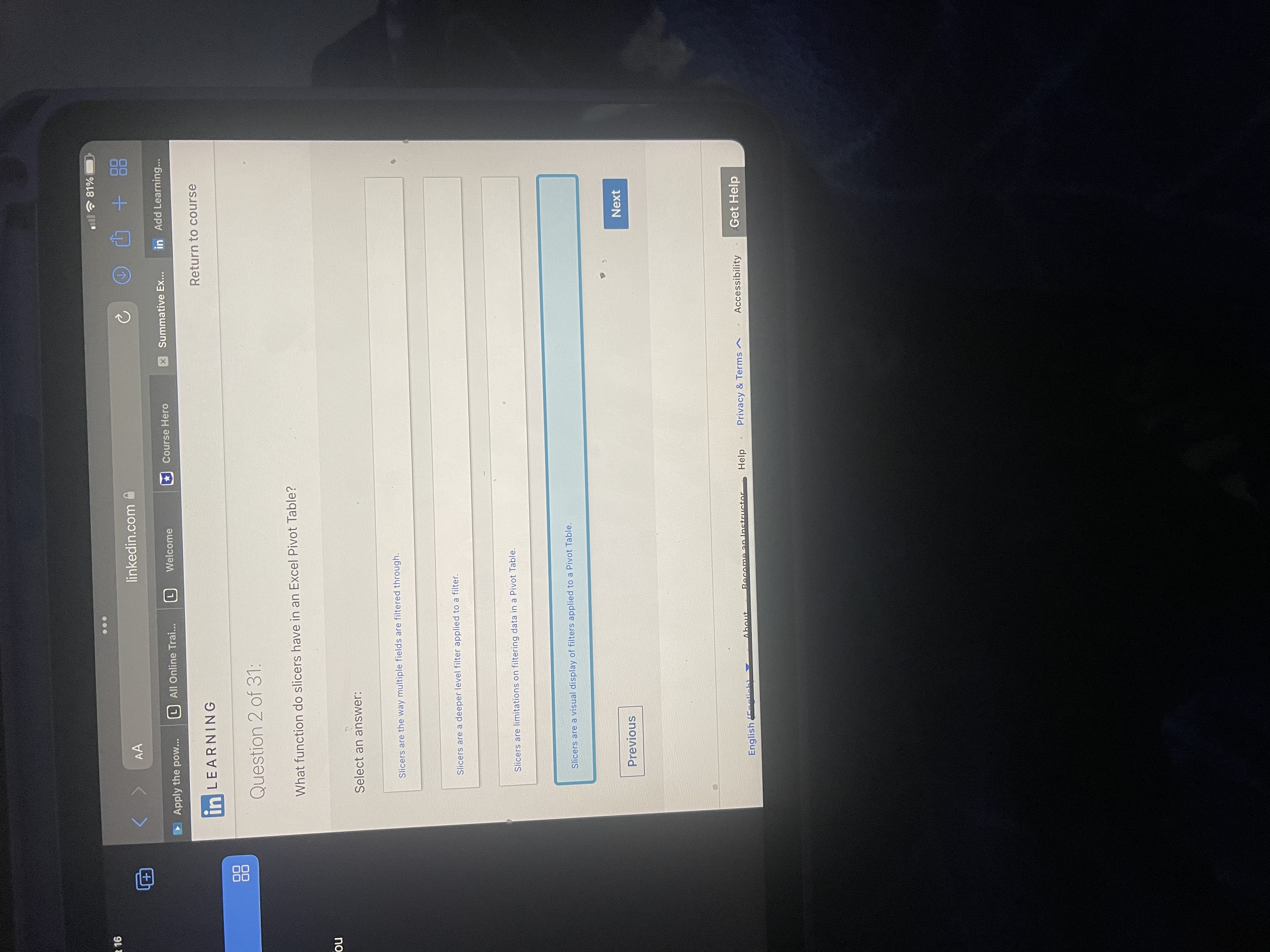 88 Question 7 of 31: ate Why might your PivotTable include values