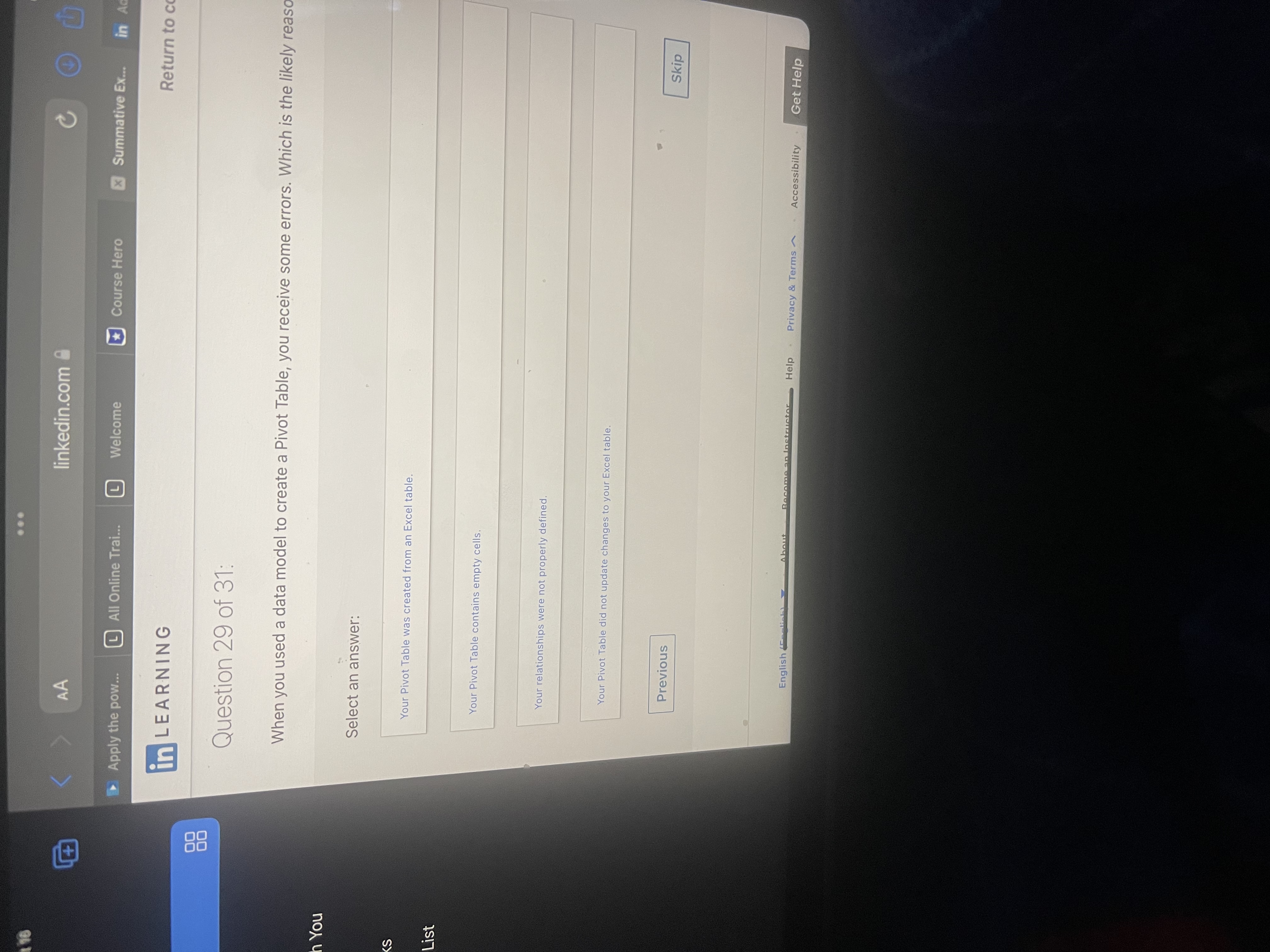 refreshed. The extra values were stored on another worksheet in the workbook