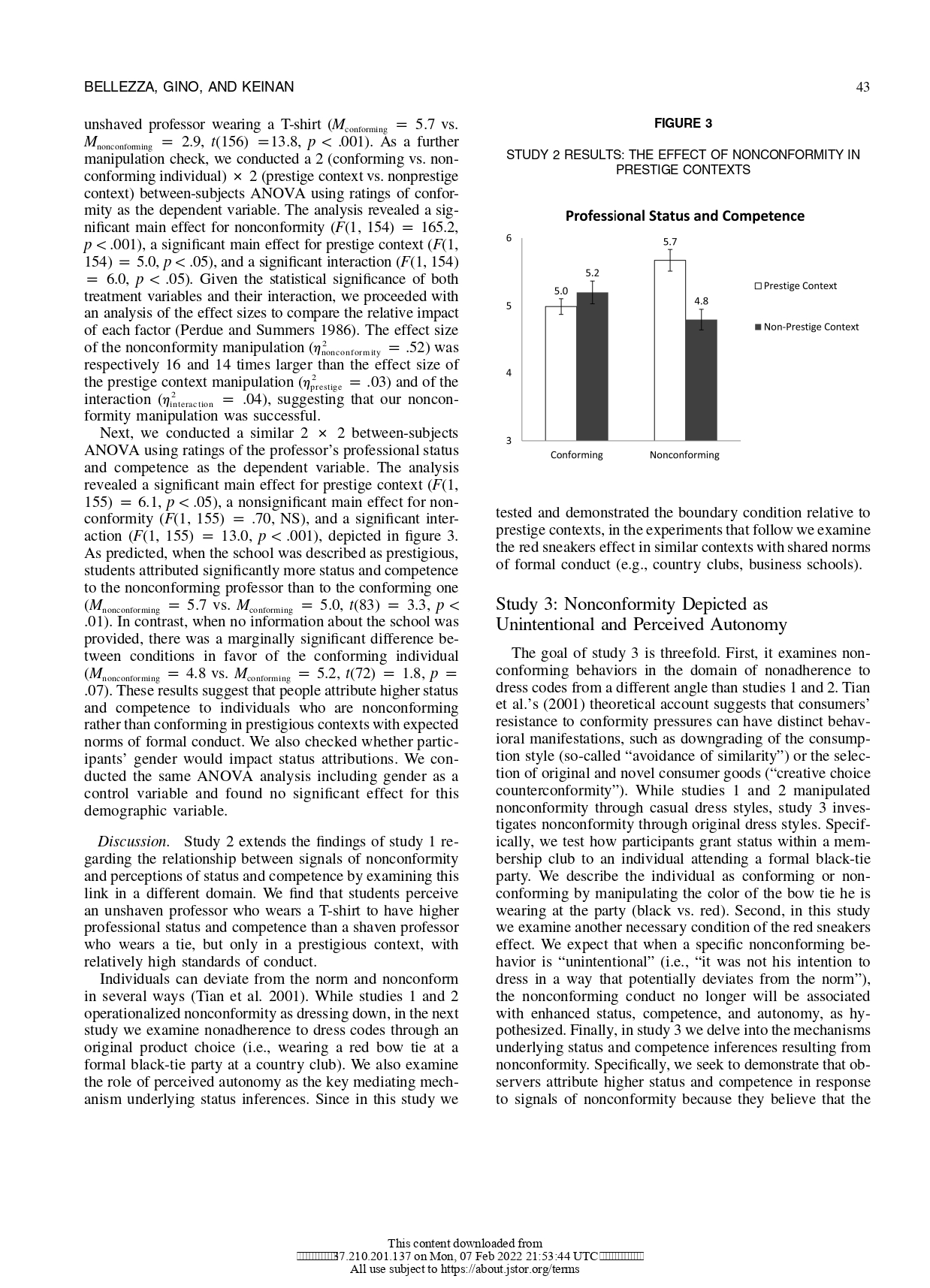 vs. Autonomy . Infere m: es Nonconi'ormmg Characteristics of the Environment (Prestige