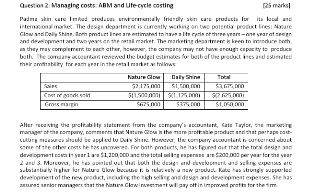  Question 2: Managing posts: ABM and Life-cycle posting [25 marks] Padma