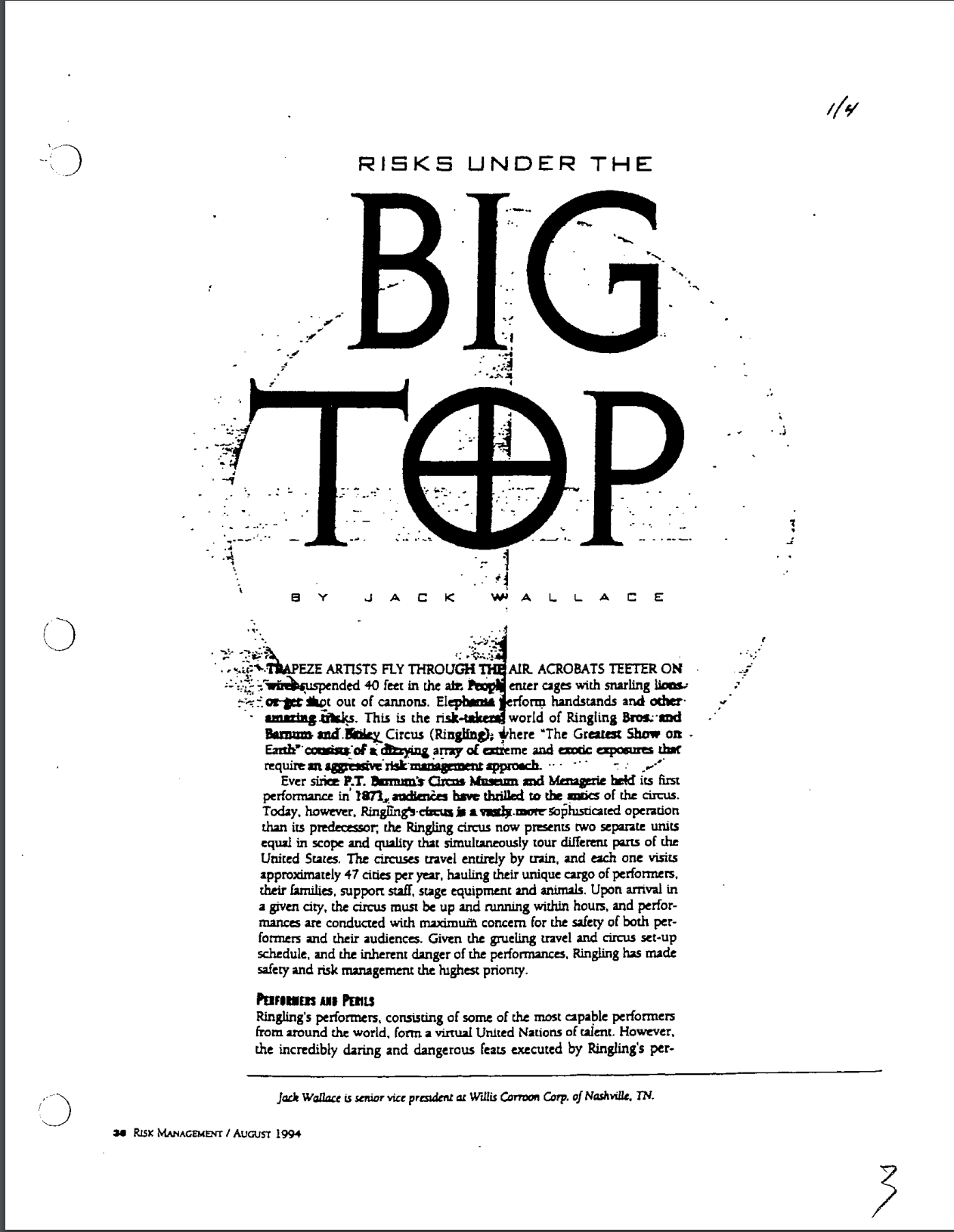 1.In "Risks Under the Big Top", (Topic 3 Core Articles): a.Identify five