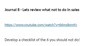 Journal 8 - Lets review what not to do In sales