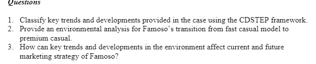  Questions 1. Classify key trends and developments provided in the case