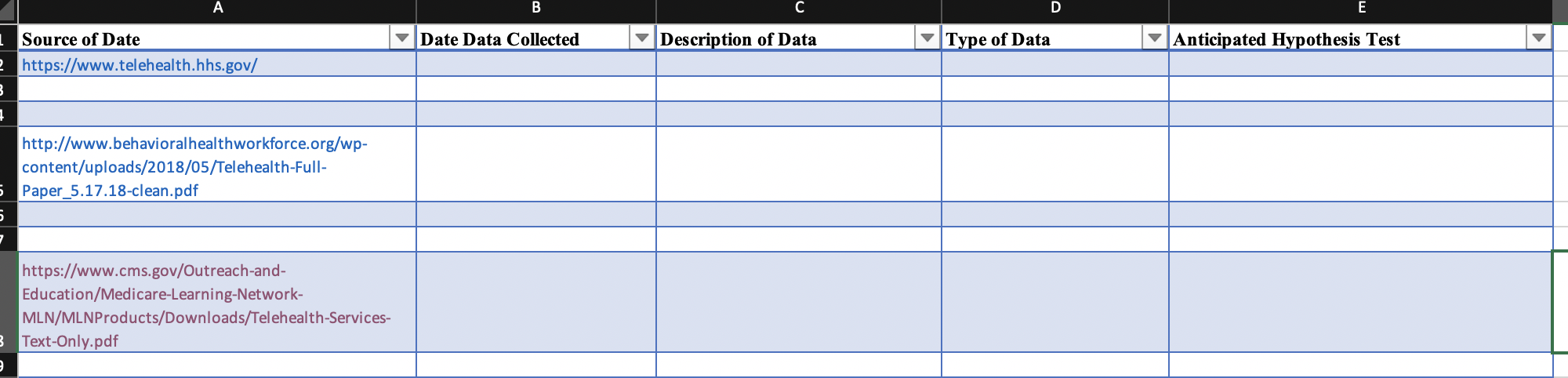 I need help filling out the anticipated hypothesis test column.The topic is
