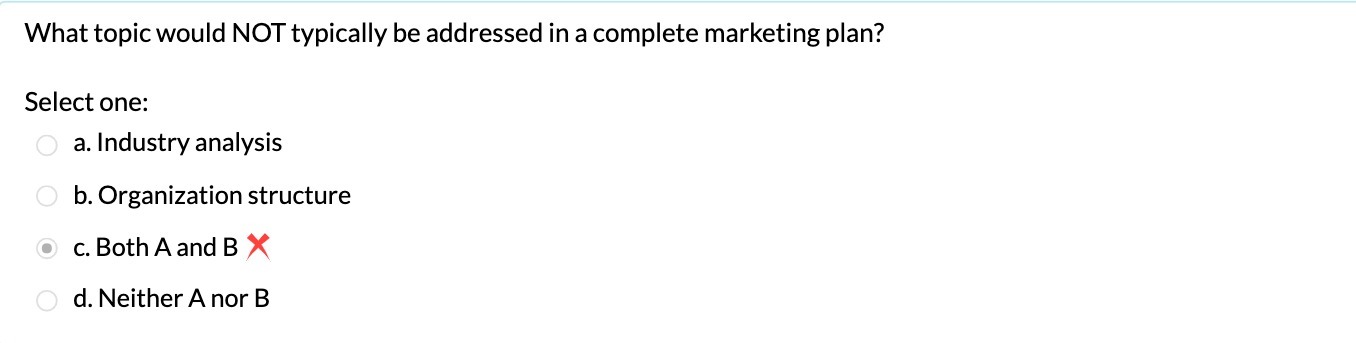  What topic would NOT typically be addressed in a complete marketing