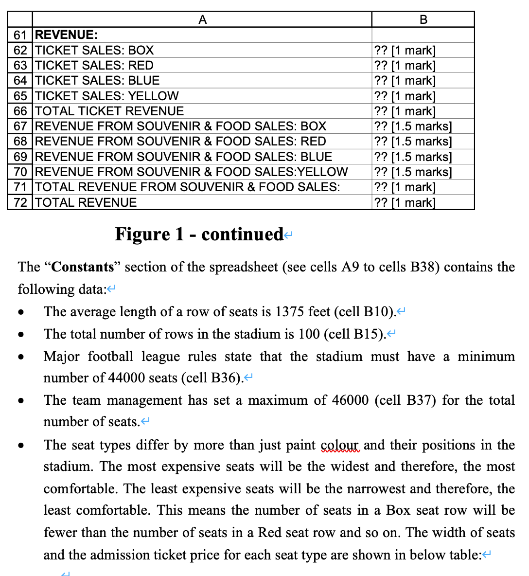 Write the Excel formula for each cell marked with "??" in column