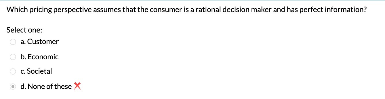 Which pricing perspective assumes that the consumer is a rational decision
