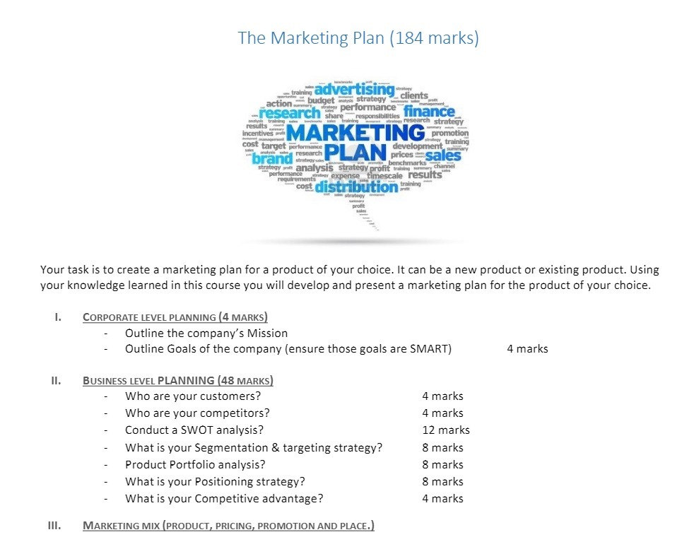  The Marketing Plan (184 marks] Your task is to create a
