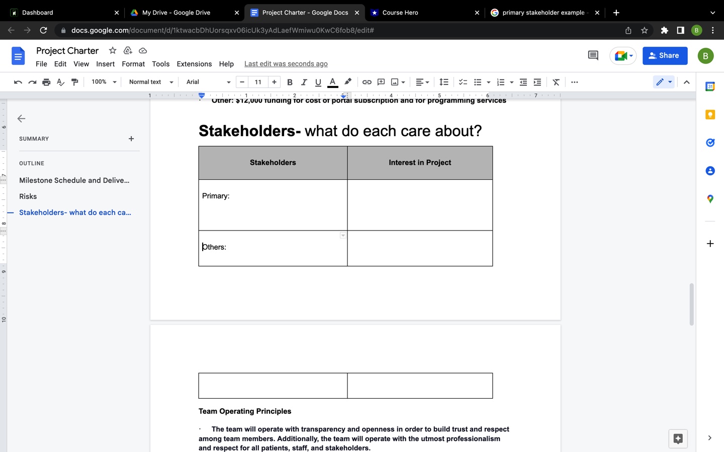  Dashboard 4 My Drive - Google Drive X Project Charter -