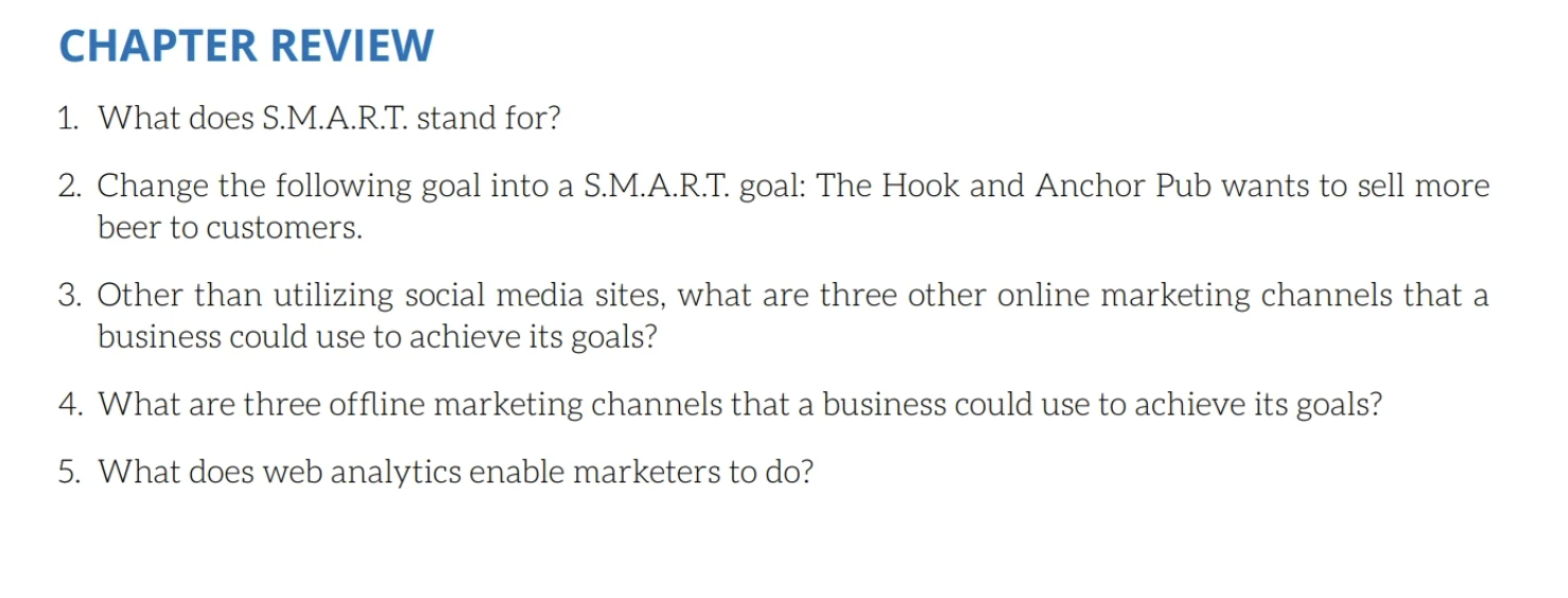 CHAPTER REVIEW 1. What does S.M.A.R.T. stand for? 2. Change the