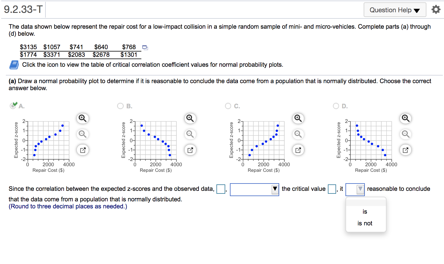 shown below represent the repair cost for a low-impact collision in a