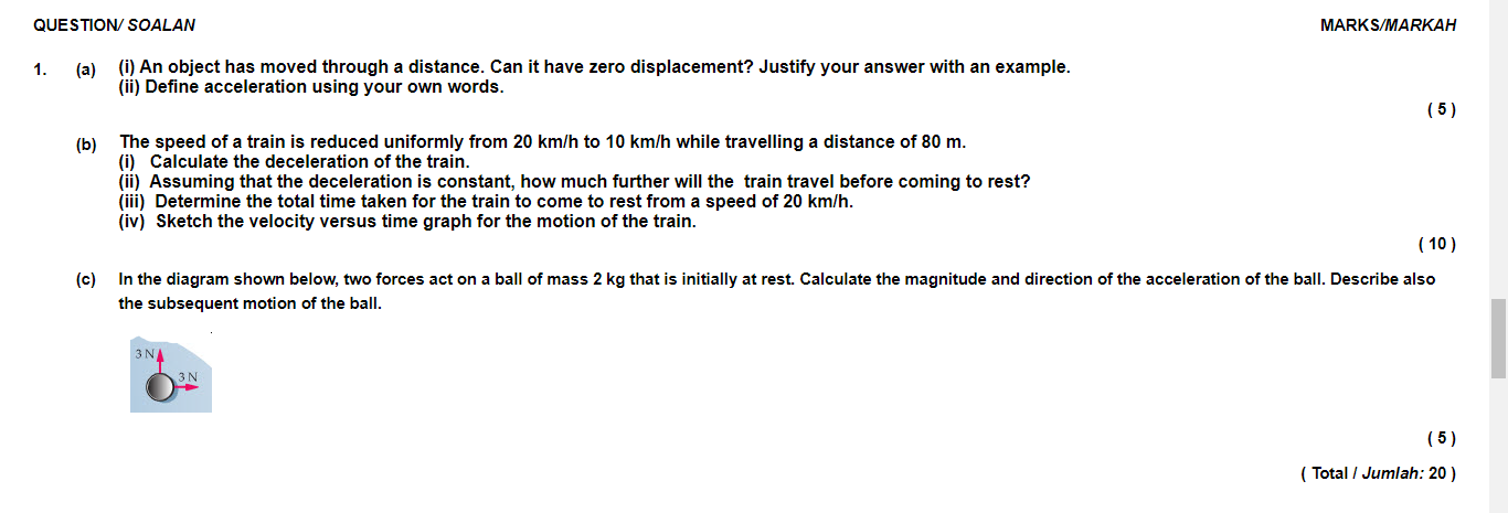 QUESTION/ SOALAN MARKS/MARKAH 1. (a) (i) An object has moved through