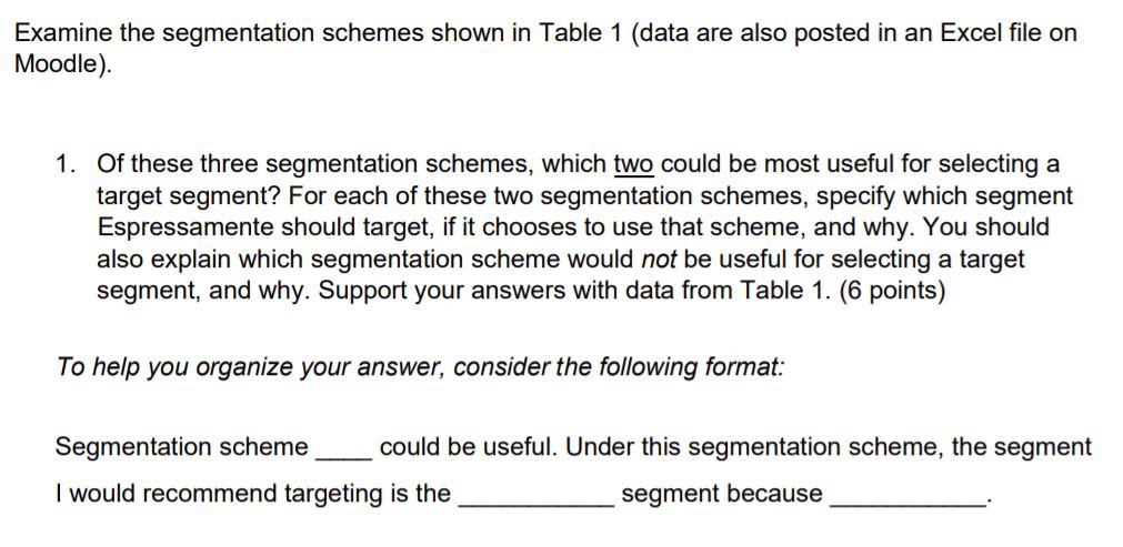 Examine the segmentation schemes shown in Table 1 (data are also
