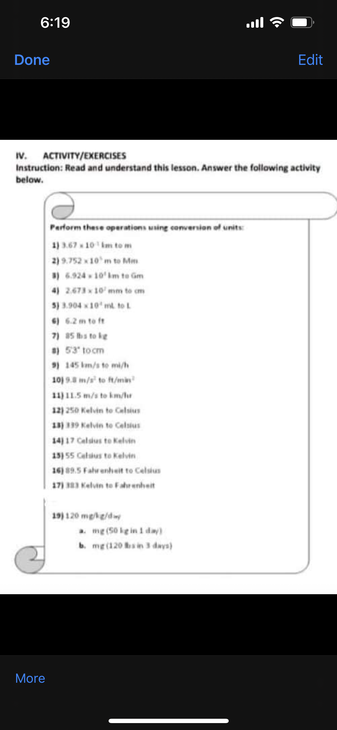 Please help me convert and answer the following with complete solution that