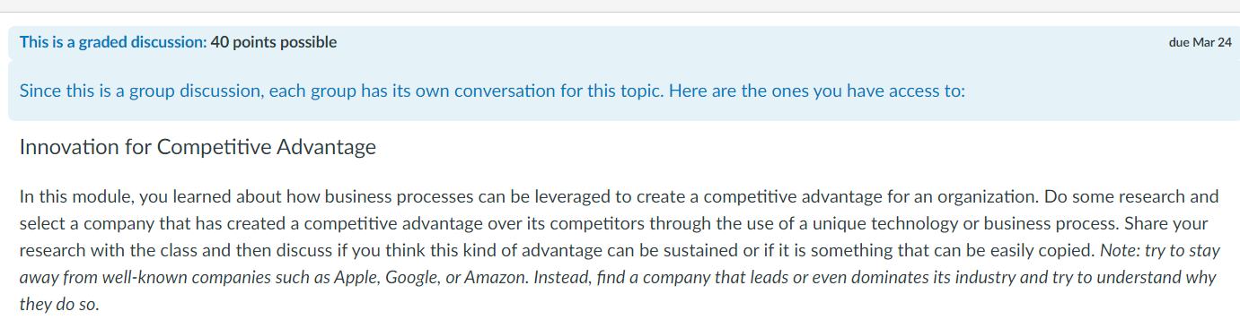  This is a graded discussion: 40 points possible due Mar 24