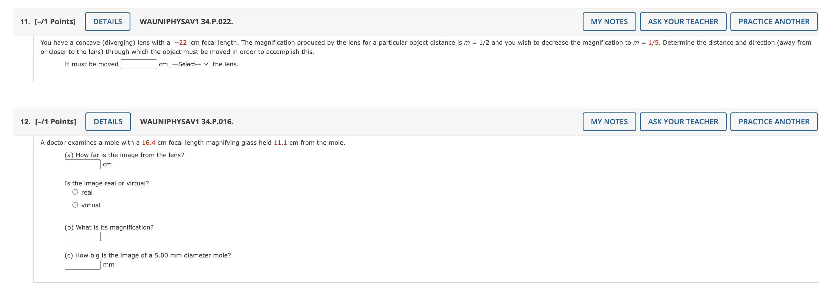 answers please circle the answers 1. [-/1 Points] DETAILS WAUNIPHYSAV1 34.P.001.TUTORIAL. MY