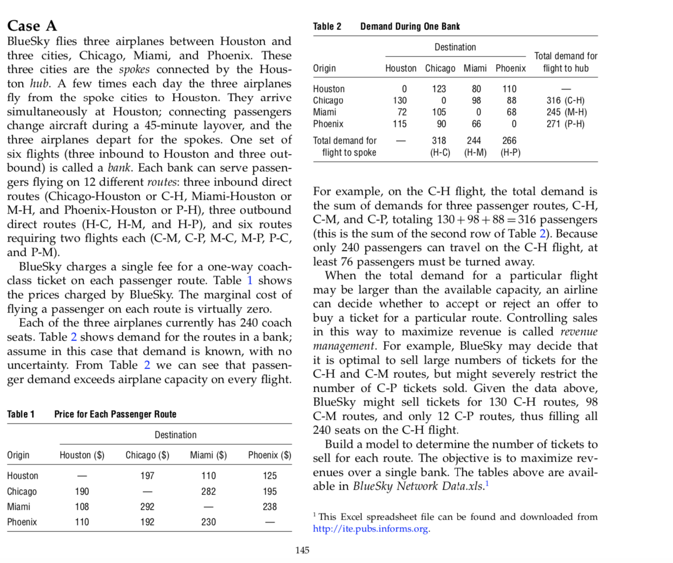  Case A Table 2 Demand During One Bank BlueSky flies three