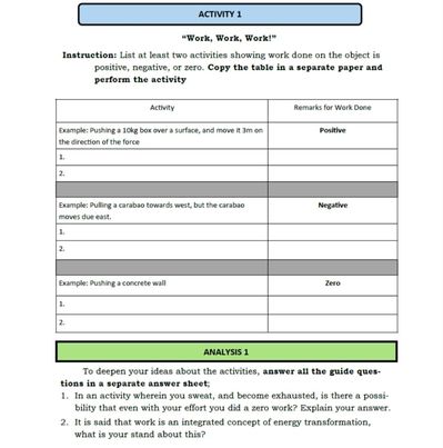 ACTIVITY 1 ACTIVITY 1 "Work, Work, Work!* Instruction: List at least two