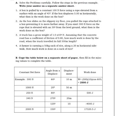 activities showing work done on the object is positive, negative, or zero.