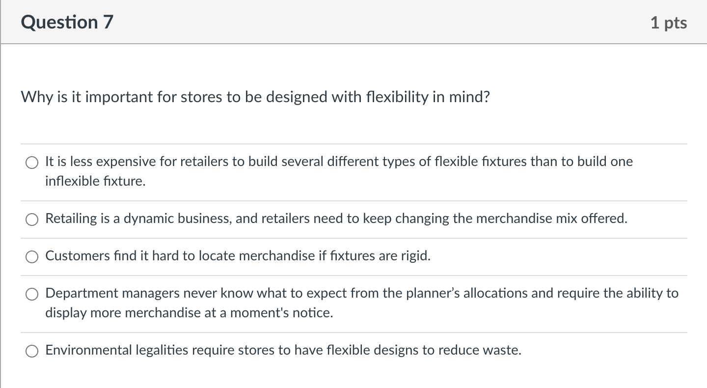  Question 7 1 pts Why is it important for stores to