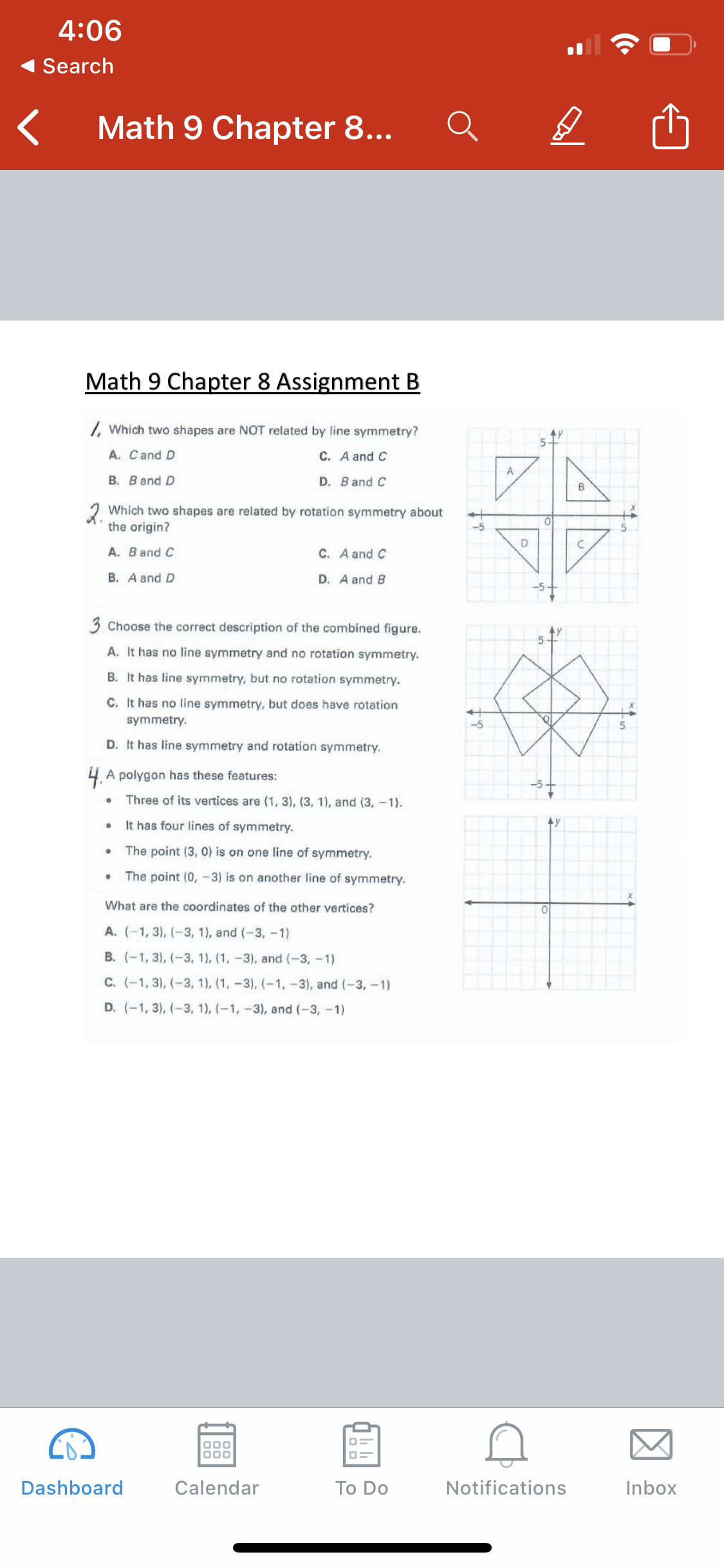 Please help Multiple choice 4:06 Search K Math 9 Chapter 8... Math