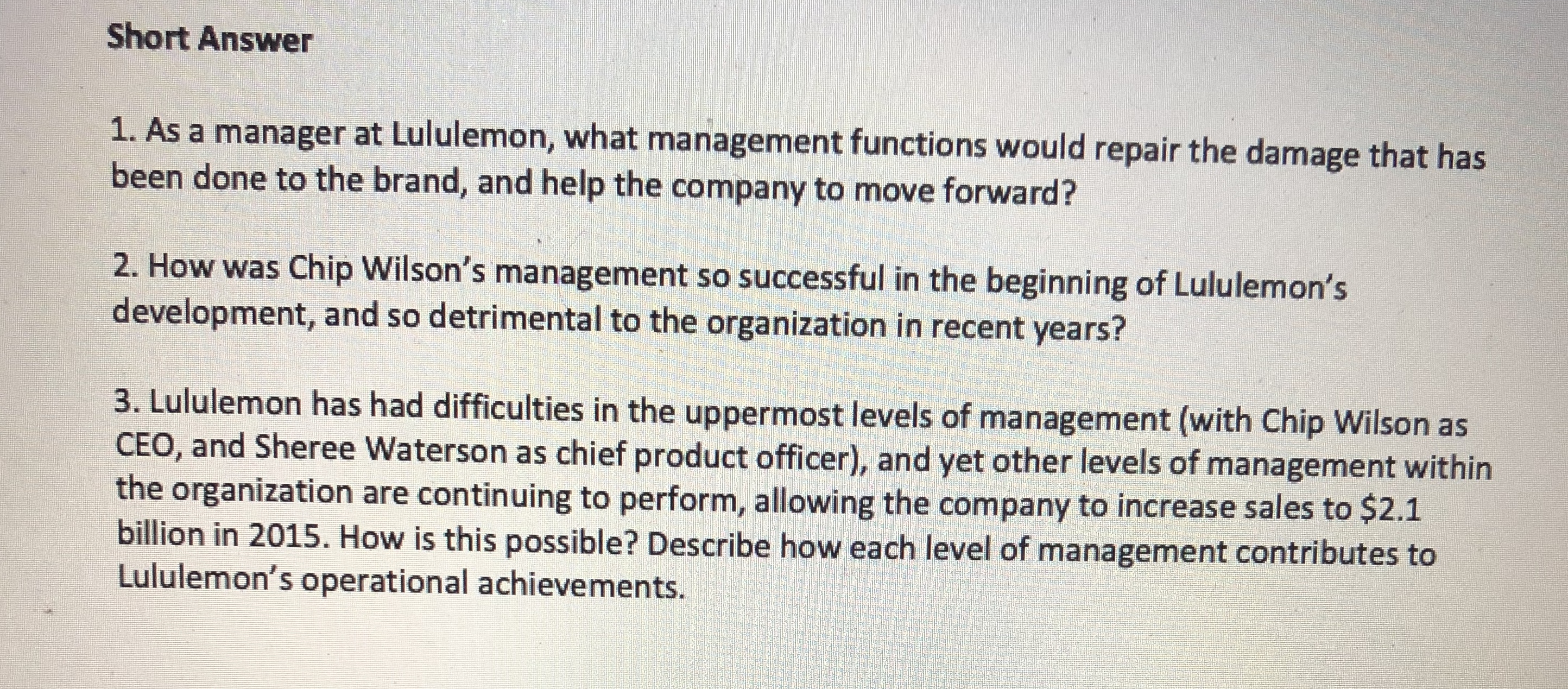 Please help me to solve these 3 questions Short Answer 1. As
