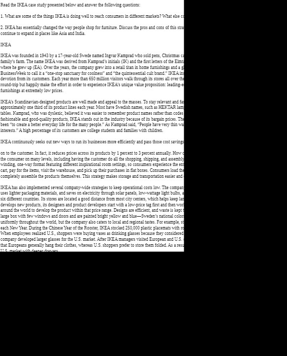 Read the IKEA case study presented below and answer the following