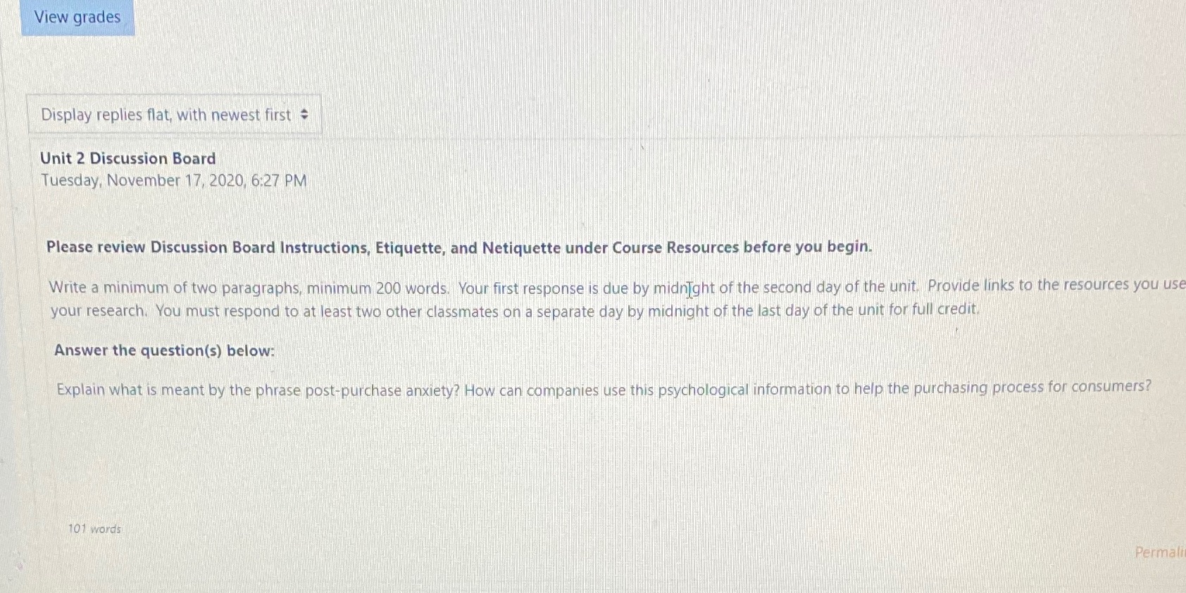 View grades Display replies flat, with newest first + Unit 2