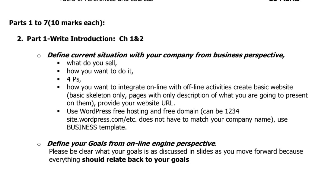 Metrics Driven Plan Parts 1 to 7(10 marks each): 2. Part 1-Write